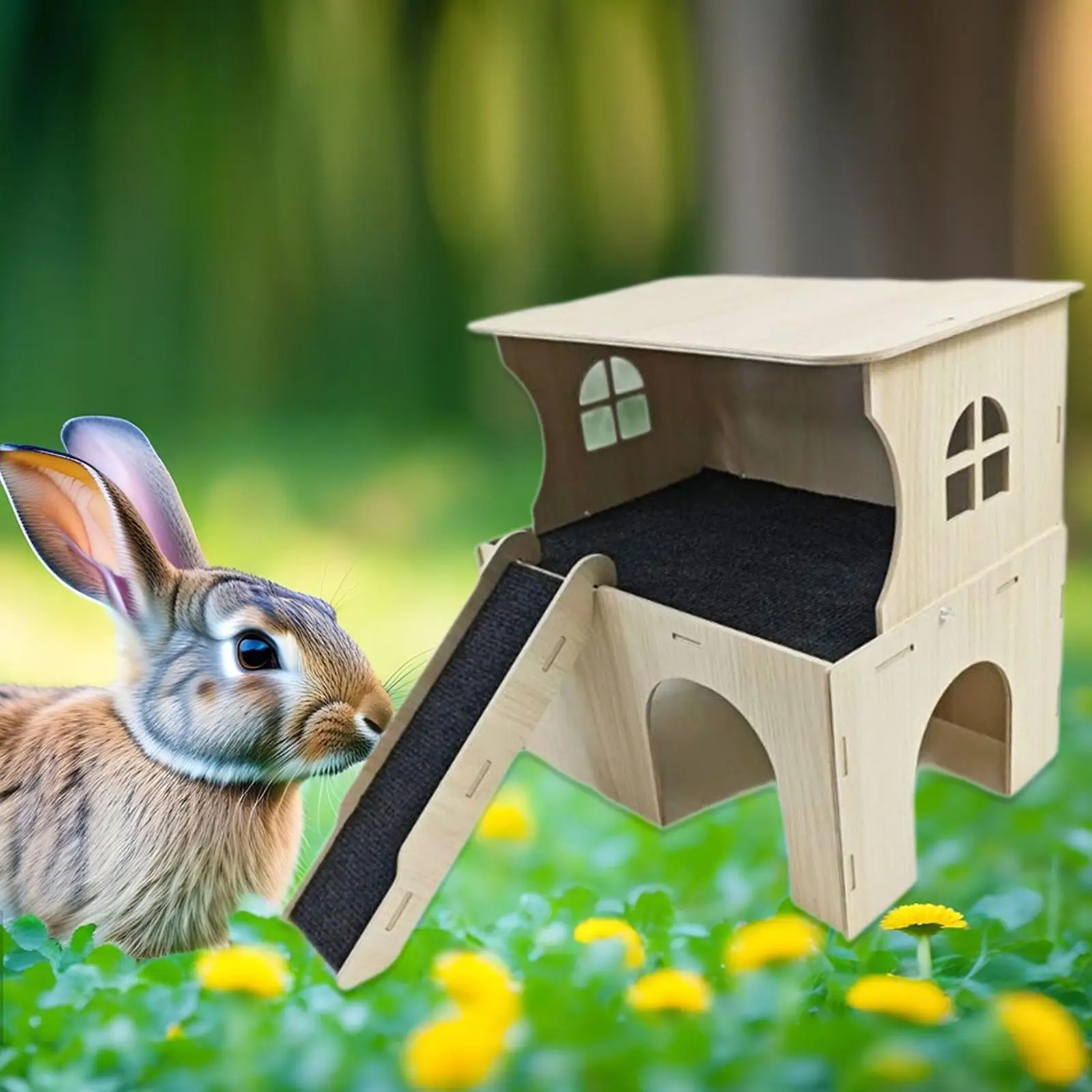 Casa de madera para hámster, escondite de conejillo de indias con escaleras, casa para animales pequeños, jaula para cama, accesorios para gerbils, ratones, jaula para Chinchillas - imagen 2