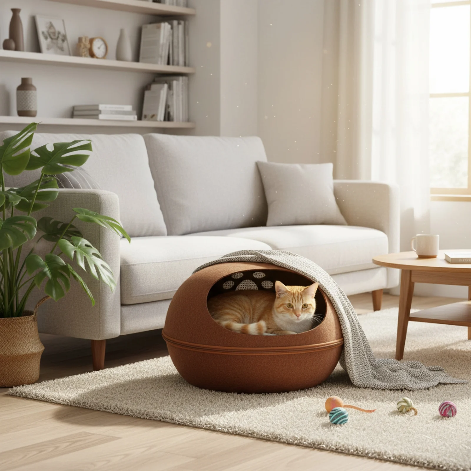 Casa semicerrada para perros y mascotas, cama de fieltro cálida y resistente a los arañazos para gatos, cueva para interiores, tienda para gatos, cama para dormir para mascotas, suministros para mascotas