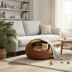 Casa semicerrada para perros y mascotas, cama de fieltro cálida y resistente a los arañazos para gatos, cueva para interiores, tienda para gatos, cama para dormir para mascotas, suministros para mascotas