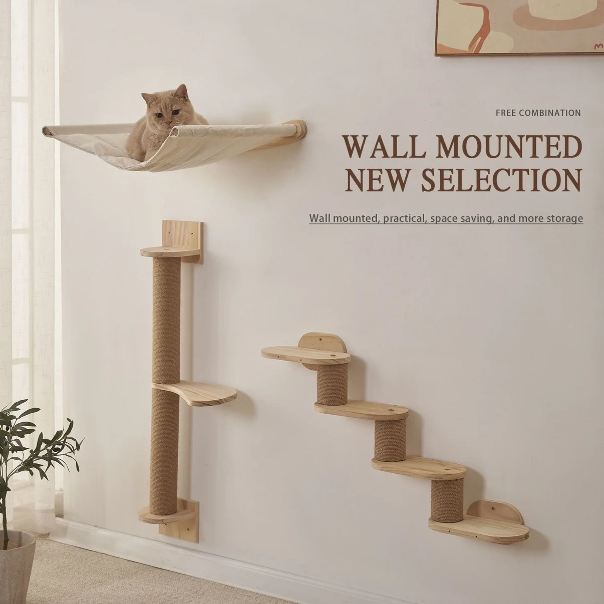 Hamaca para mascotas y gatos, tumbona con ventana, cama de pared para escalar, nido incluido, escalones para gatos, tumbona de pared grande y estable para escalar, estante con plataforma para gatos - imagen 2