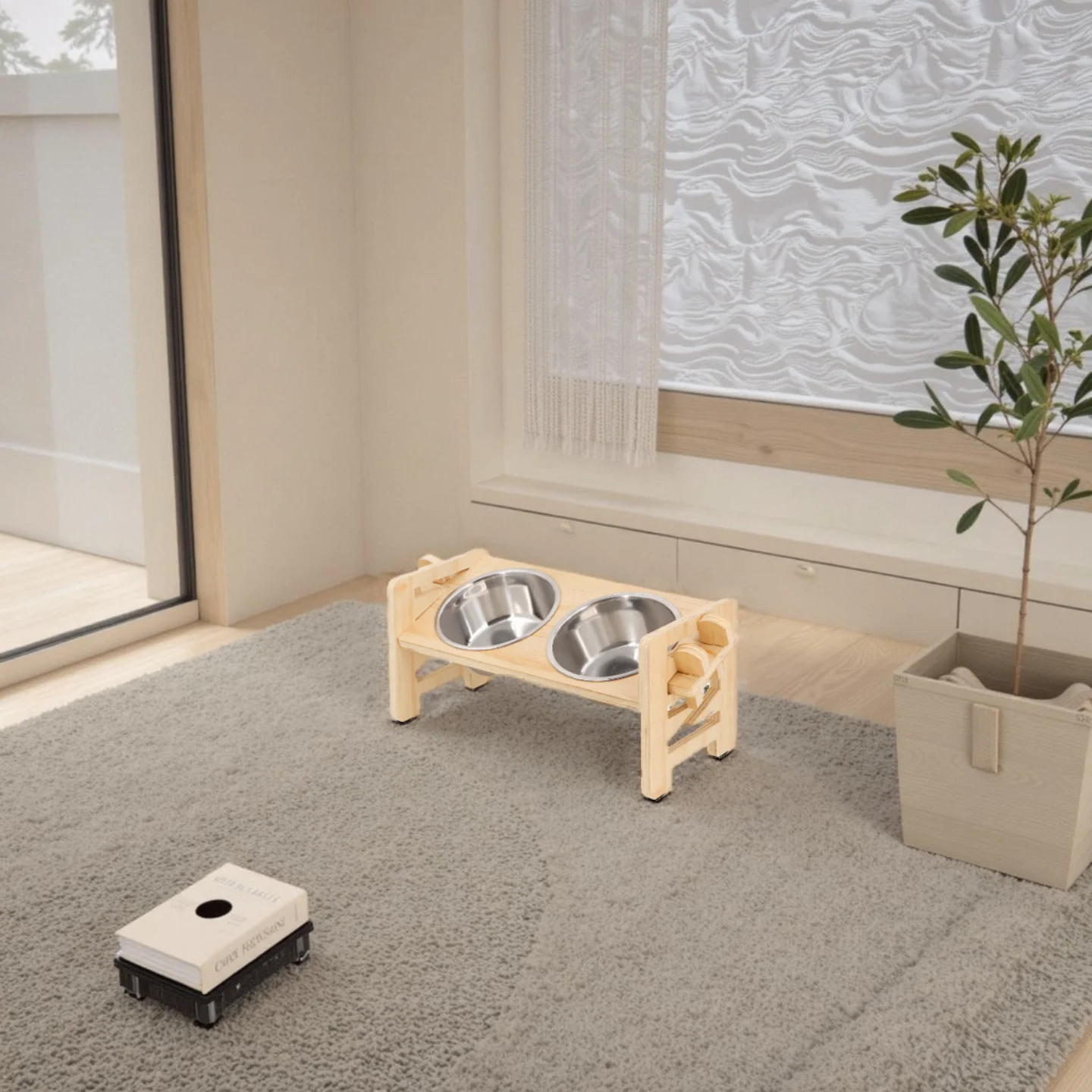 Cuencos elevados para perros, soporte ajustable inclinado de bambú para comedero para perros con cuencos de comida de acero inoxidable para cachorros, gatos, accesorios para mascotas - imagen 2