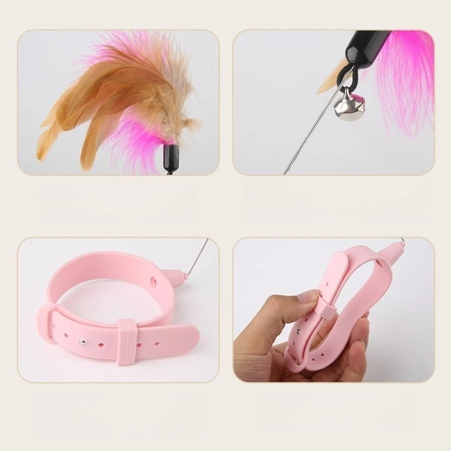 Nuevo Collar de silicona TPR con plumas para gatos, juguete para gatos, palo para gatos con llave automática, Collar para mascotas con pluma de campana - imagen 3