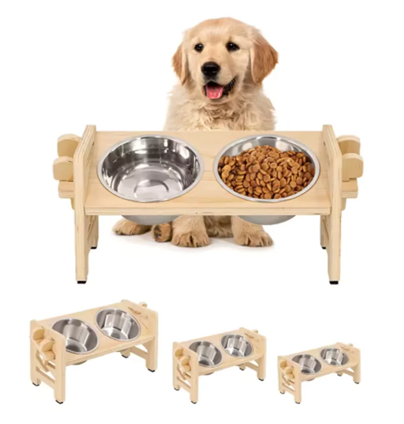 Cuencos para perros, soporte ajustable inclinado de bambú para comedero para perros con cuencos de comida de acero inoxidable para cachorros, gatos, accesorios para mascotas - imagen 5