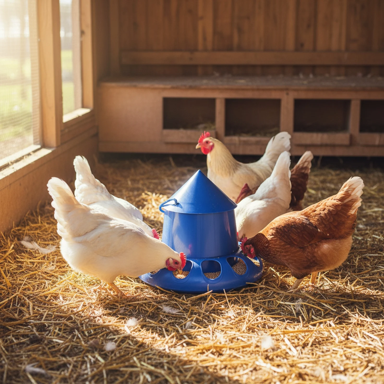 Alimentador de pollos de 13 agujeros, Cubo de alimentación de palomas de plástico, alimentador automático para aves de corral, suministros de alimentación para aves de corral en el patio trasero de granja - imagen 2