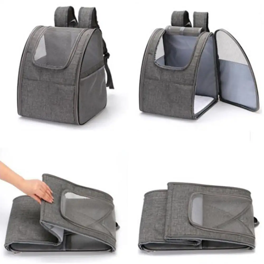 Mochila plegable para mascotas, bolsa de malla transpirable para perro y gato, para exteriores, plegable, acolchada, con doble hombro, portador duradero - imagen 3