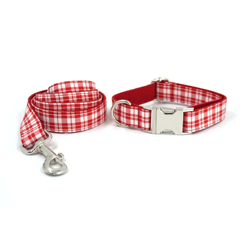 Collar para perro con nombre, pajarita de identificación personalizada, conjunto de Collar y correa para perro, Collar clásico a cuadros para mascotas y correa para caminar para perros pequeños y grandes - imagen 2