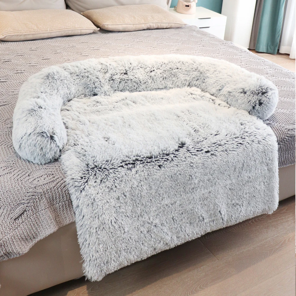 Sofá cama de alfombrilla de felpa larga para perro, manta para mascotas, colchón extraíble, lavable, Protector de muebles, cojín suave y cálido, perrera impermeable - imagen 2