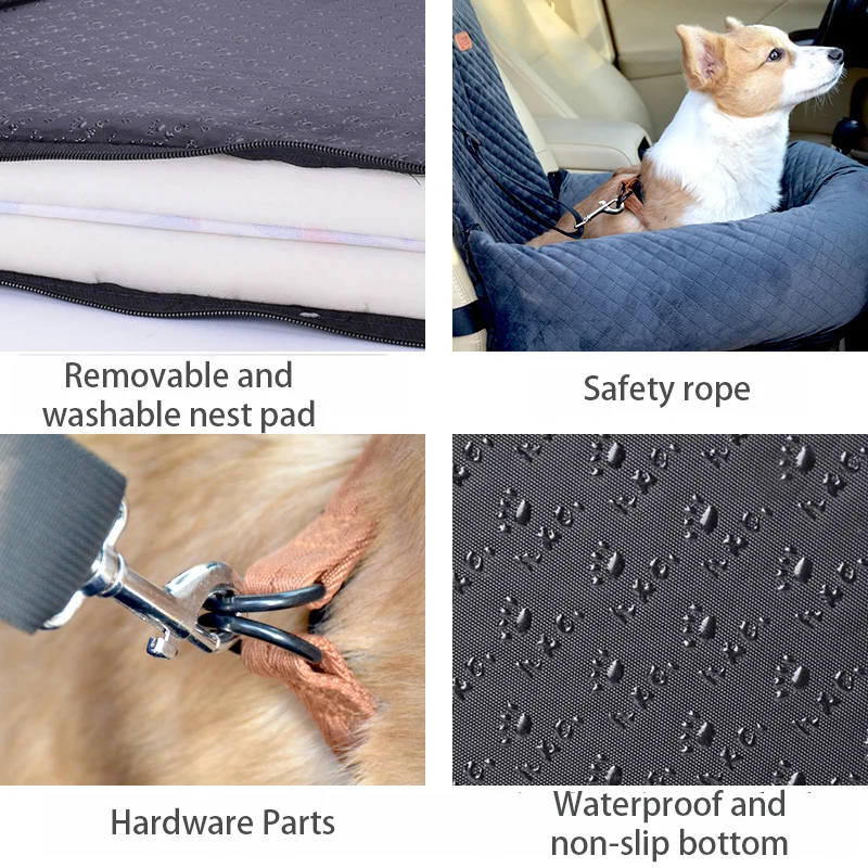 Alfombrilla de asiento de coche para mascotas, cubierta frontal con cinturón de seguridad, bolsa para cachorros y gatos, accesorios de viaje para mascotas, cesta impermeable para asiento de perro - imagen 5