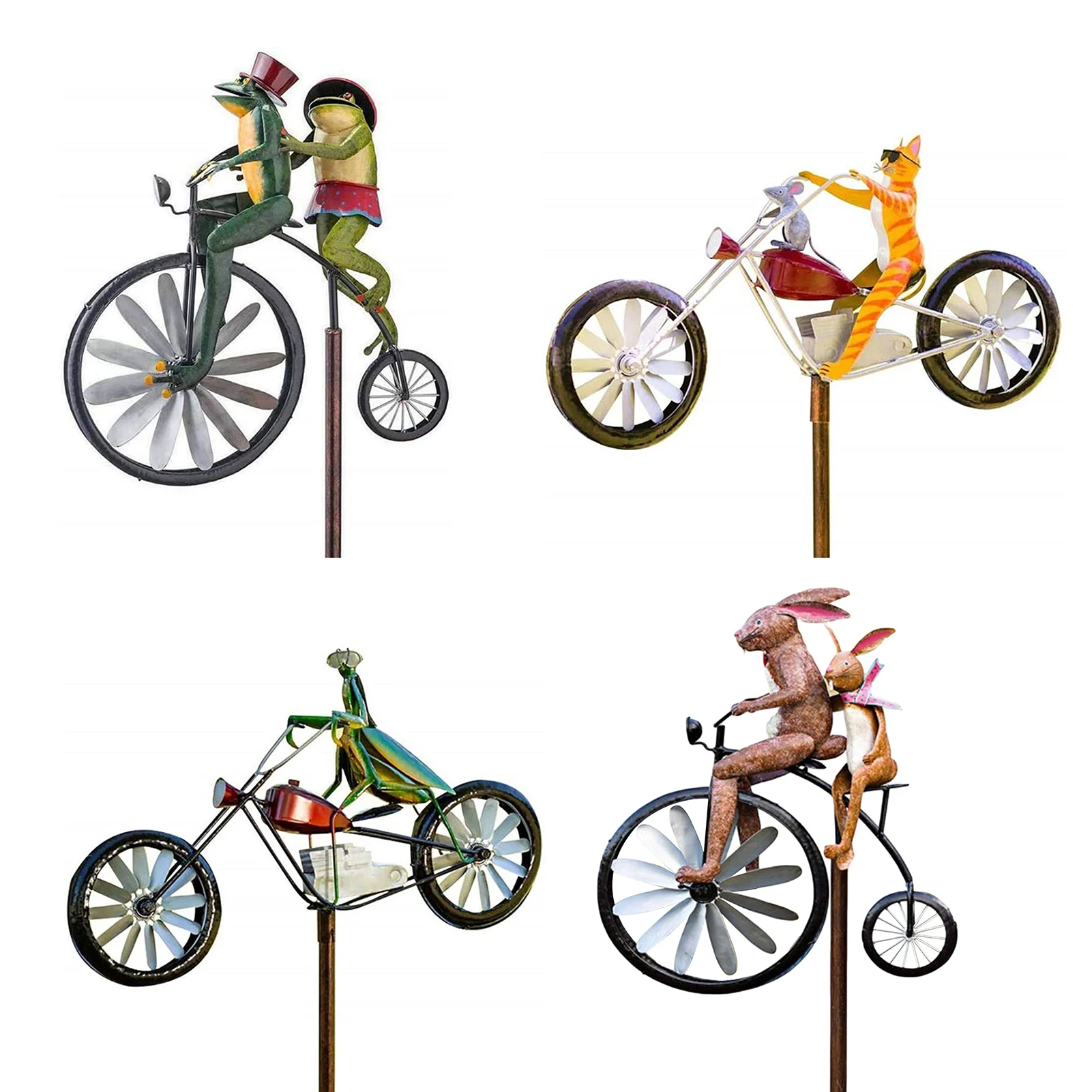 Spinner de viento Vintage para bicicleta, decoración de jardín con Estaca de Metal, Rana, molino de viento para motocicleta, decoración de patio - imagen 2