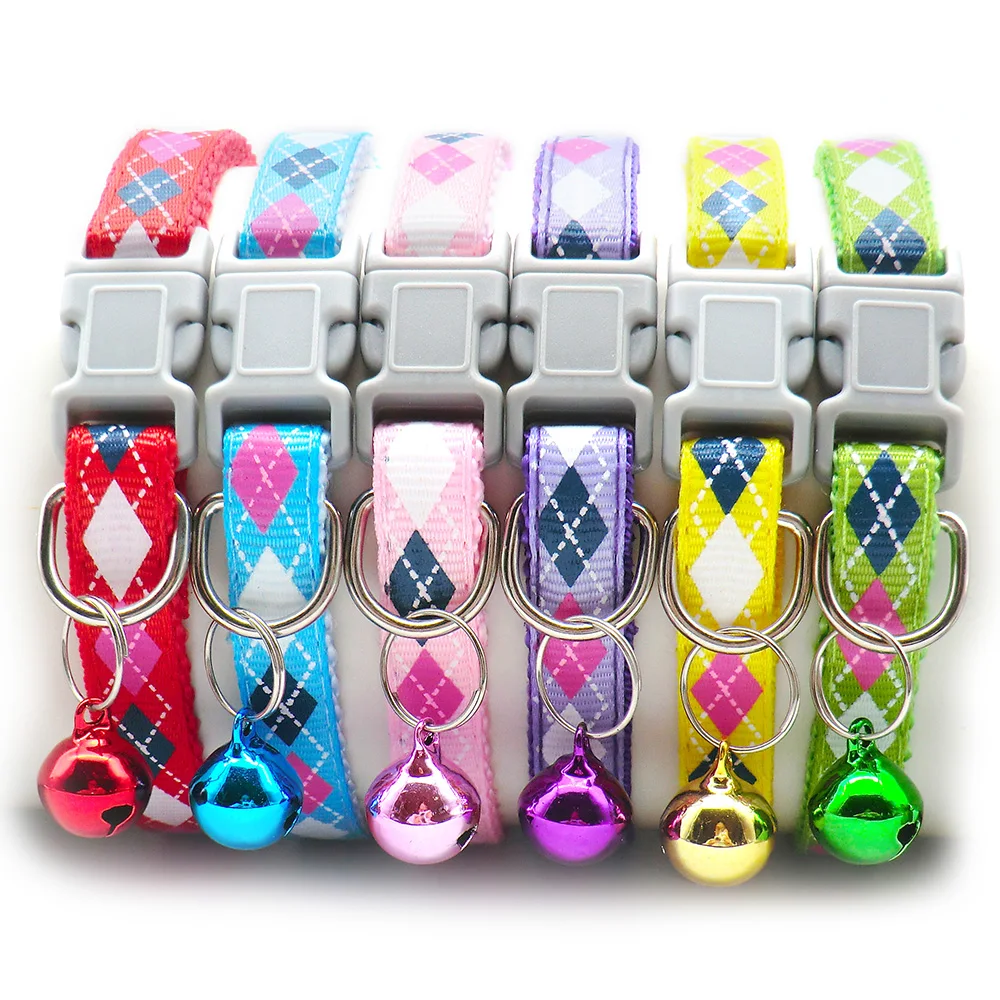Venta al por mayor, 100 unidades, Collar con estampado de entramado de diamantes, anillo con cuello de campana, suministros de identificación de animales encantadores para cachorros y gatos, accesorios para perros - imagen 2