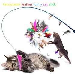 Caña de pescar con plumas para gatos – Juguete retráctil interactivo