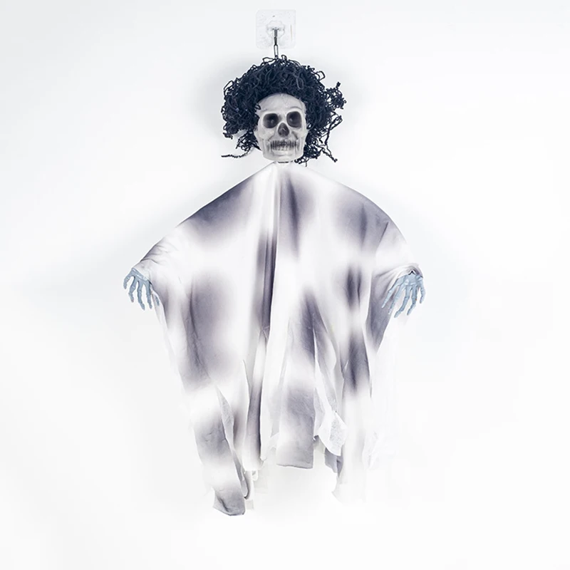 Colgante de esqueleto aterrador, cara de calavera, fantasma colgante, decoración del hogar de Halloween, casa embrujada de terror, Bar, muñeca de tela, adorno de Navidad - imagen 4