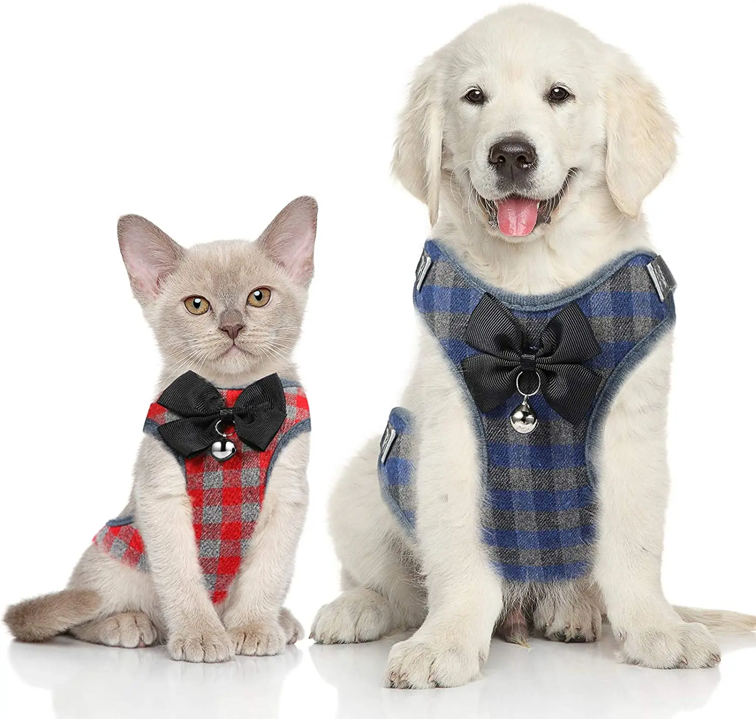 Conjunto de arnés y correas para perros a cuadros, pajarita para mascotas a la moda, chaleco de esmoquin, arnés para perros pequeños y medianos, gatos, cachorros, Bulldog Francés - imagen 4