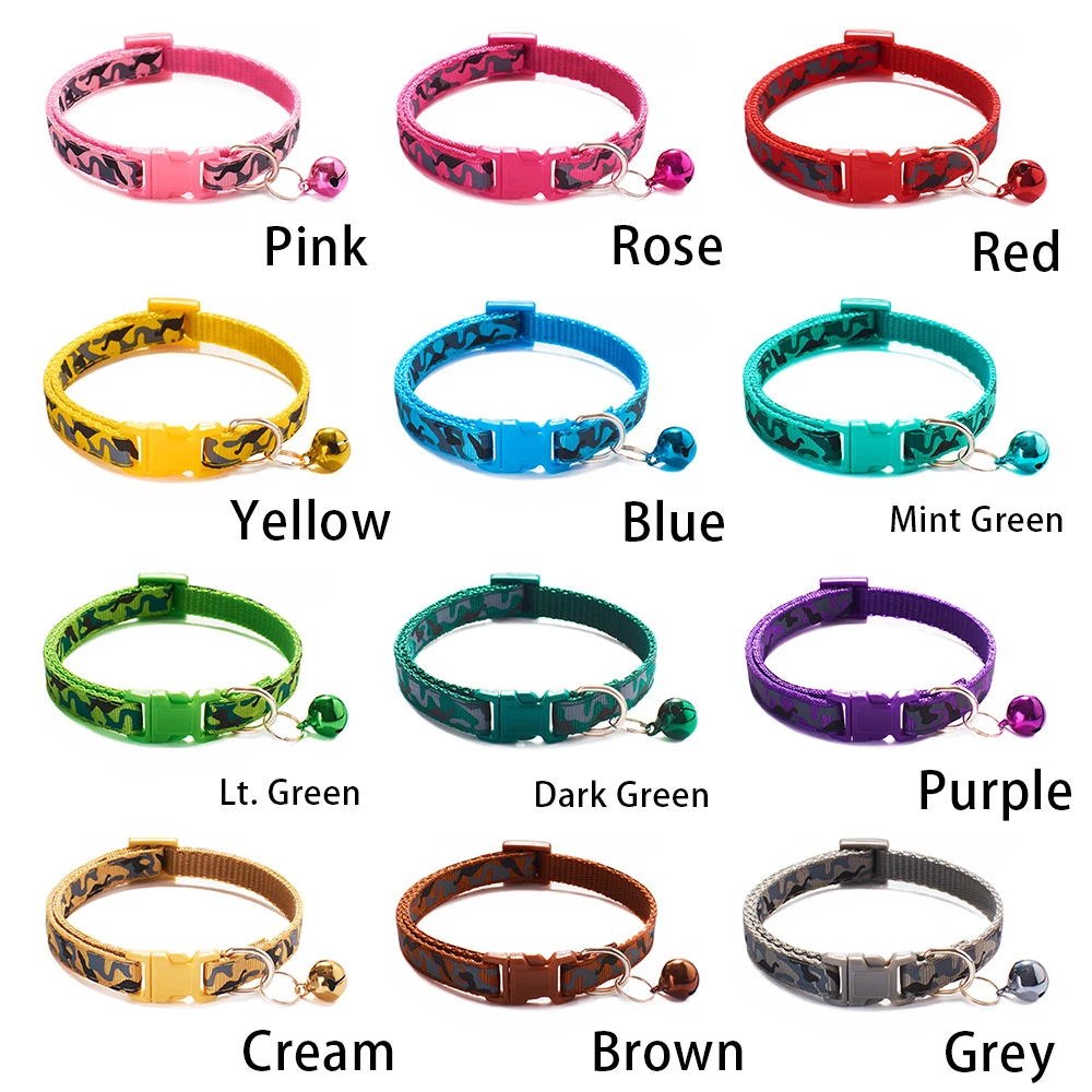 Collar de nailon con identificación personalizada, grabado personalizado, estampado de camuflaje, gato, perro pequeño, bonito, ajustable para cachorros y gatitos - imagen 5