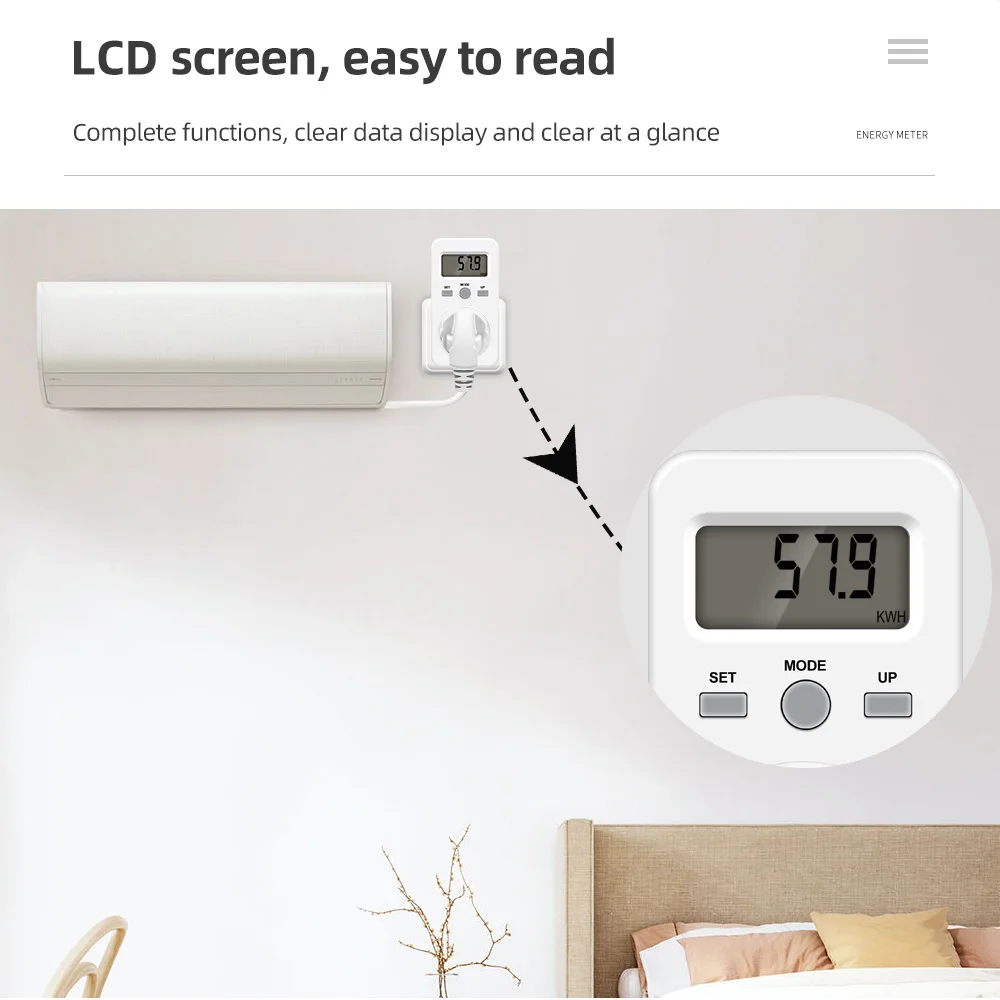 Vatímetro Digital de 220V y 110V de CA, medidor de consumo de energía eléctrica, medidor de potencia de kilovatios, enchufe de la UE - imagen 4