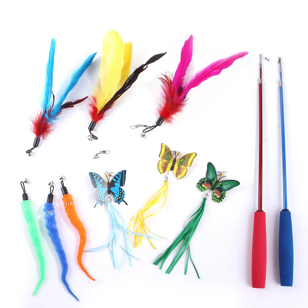 Juego de juguetes de plumas para gato, caña de pescar para gato, palo de mariposa, juguete de repuesto para gatito, juguetes para hacer ejercicio - imagen 2