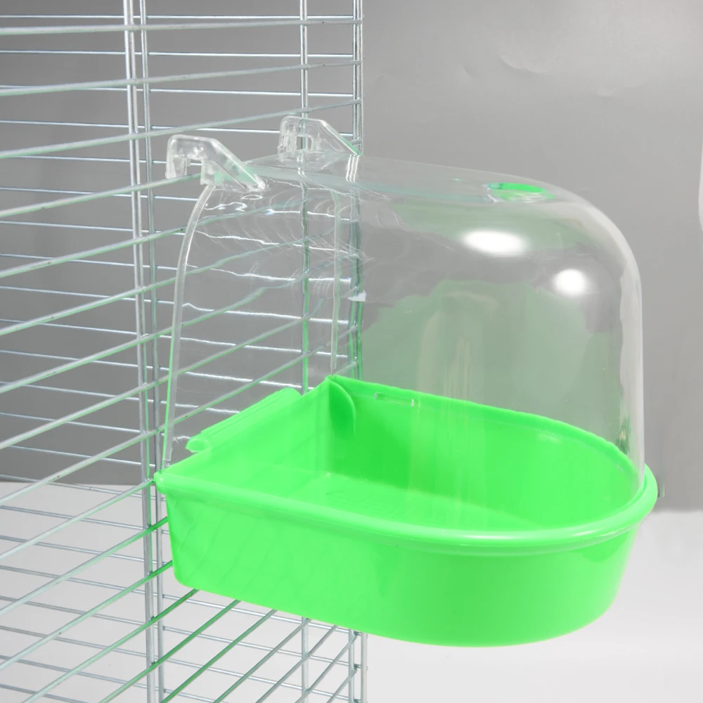 Caja de baño para bañera de pájaros, herramienta de limpieza de aves, accesorios de jaula, baño de loros, bañera colgante de plástico transparente - imagen 5
