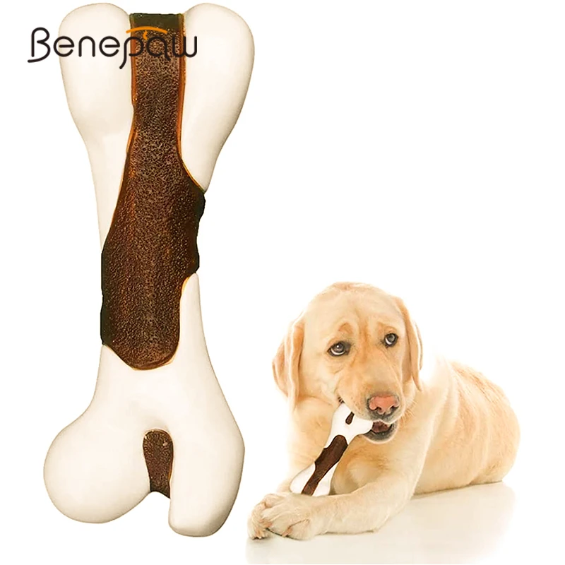 benepaw hueso perro duradero cuidado dental juguetes no tóxicos sabor bacon mascotas capa comestible resistente mordeduras interactivo masticar cachorros