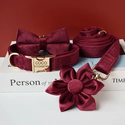 Collar para perro y gato con hebilla metálica dorada, lazo y flor