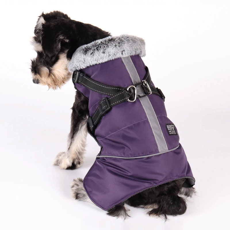 Ropa de invierno para perros grandes, chaqueta impermeable para perros grandes, abrigos con arnés, Cuello de piel cálida, ropa para perros grandes, Doberman, galgo - imagen 5