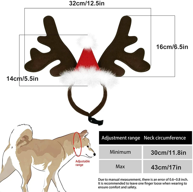 Benepaw Christmas Reindeer Antlers Dog Hat Adjustable Elastic Strap Headband Classic Headwear Party Pet Costumes Accessories - imagen 4