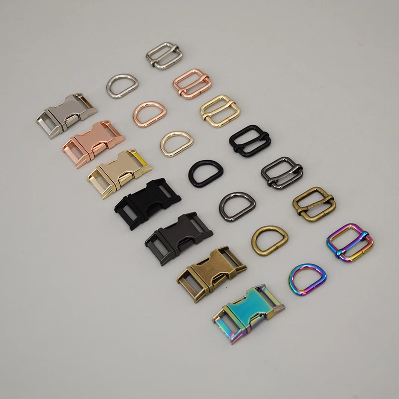 50 juegos de hebilla de metal de 20mm + hebilla de ajuste + anillo D/juego de correas de 3 piezas deslizador de metal DIY correa de cuello para mascotas bolsa accesorio de cinturón - imagen 3