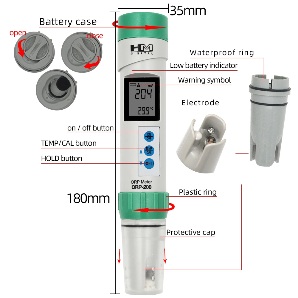 Probador de calidad del agua HM COM-300 EC TDS PH 4 en 1, medidor de PH de PH-200, probador ORP impermeable con calibración ATC y retención de datos - imagen 3