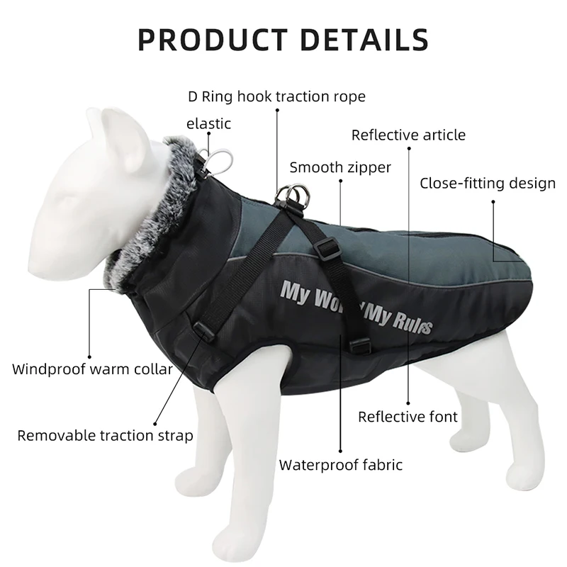 Ropa a prueba de viento para perro, chaleco Oxford cálido, traje para cachorro grande, chaquetas para exteriores, accesorios de ropa de algodón - imagen 2