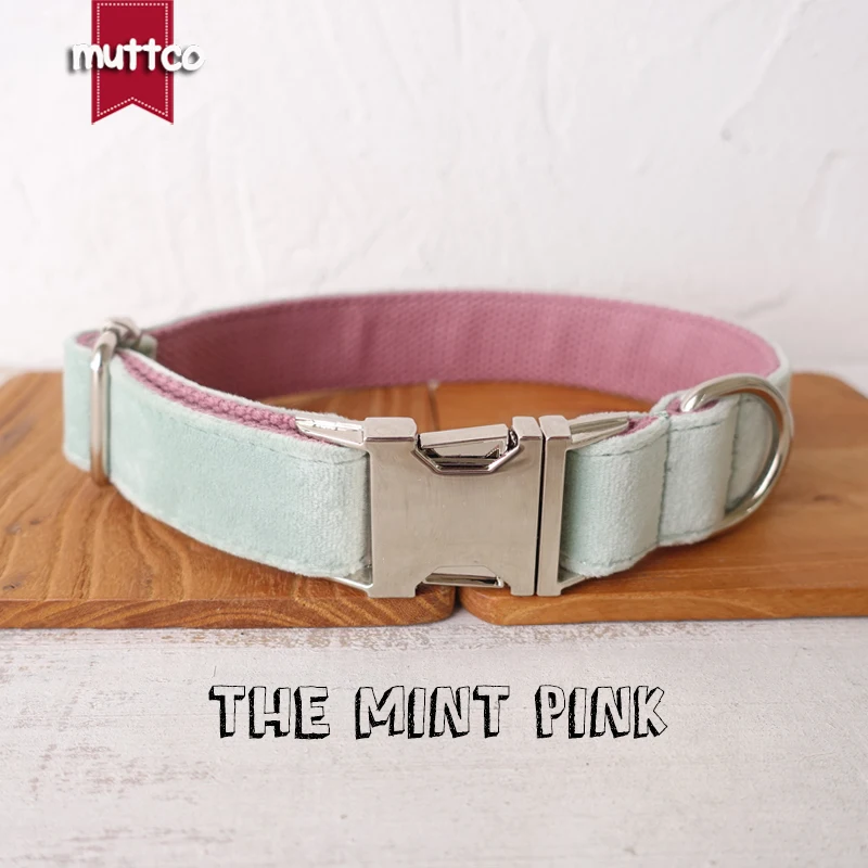 MUTTCO-collar con etiqueta de identificación para perro mascota personalizado, correa THE MINT ROSA, collar con placa con nombre ajustable para cachorros, 5 tamaños, UDC109
