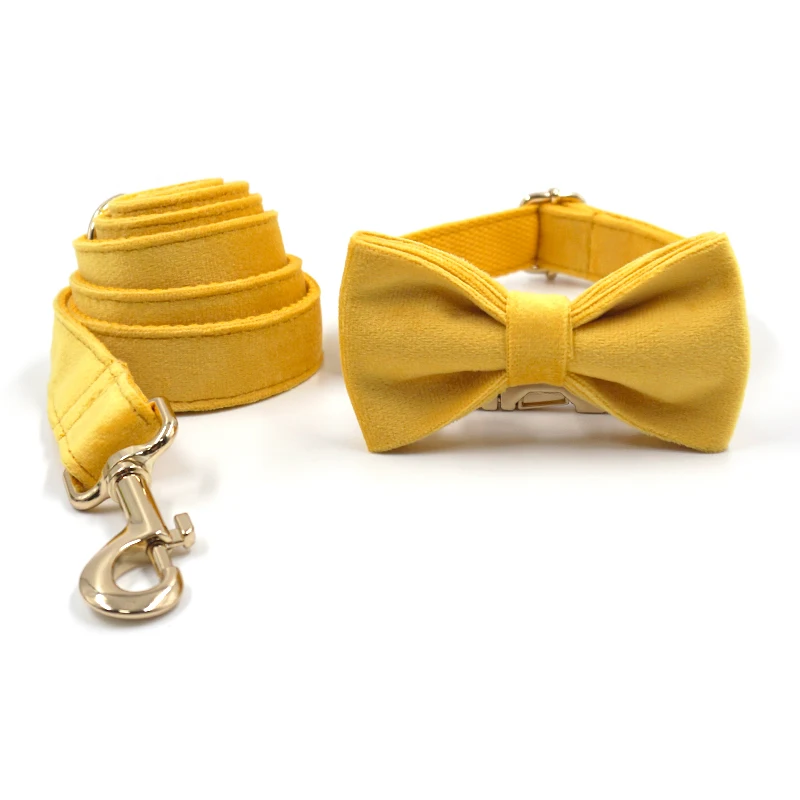 Juego de arnés y correa para perros personalizados de terciopelo amarillo, Collar para perros duradero sin tirones con plomo para caminar para perros, hebillas de Metal personalizadas - imagen 5