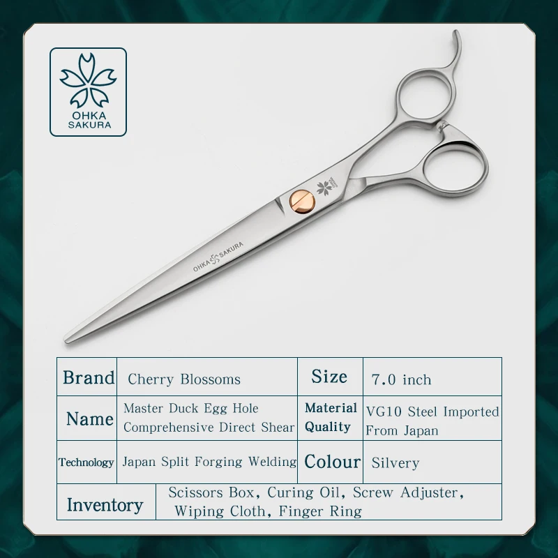 Tijeras profesionales de belleza para mascotas, tornillo grande ranurado VG10, Material importado 7,0 7,5 8,0, cizalla directa integral para el cuidado - imagen 3