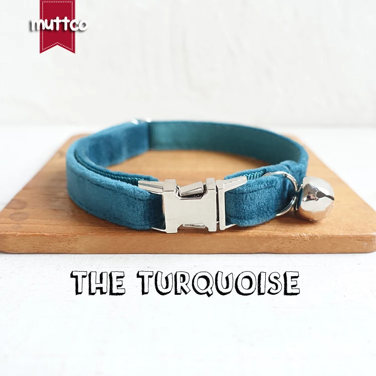 MUTTCO-collar de gato personalizado, diseño al por menor, hecho a mano, turquesa, 2 tamaños, UCC097