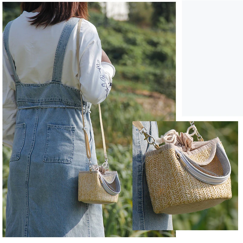 Bolsa para hámster de azúcar al aire libre, accesorios de cesta de Color Natural, bolsa transpirable para mascotas, adecuada para la dentición de hámster, salida de conejo - imagen 5