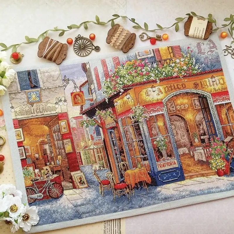 Kits de bordado con patrones de punto de cruz contados en esquina de la felicidad, lienzo sin imprimir 11 14CT, pintura de costura de punto de cruz hecha a mano - imagen 2