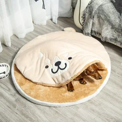 Cama perro invierno – Estera redonda cálida y cesta semicerrada