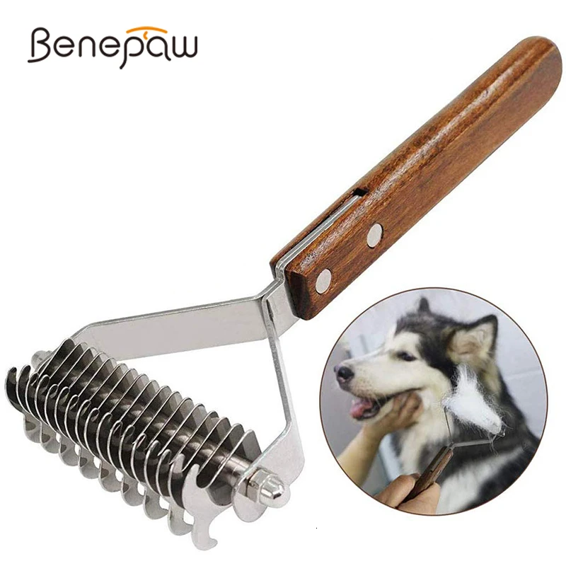 Benepaw-cepillo profesional para perro, rastrillo de Peine seguro para mascotas, elimina los nudos de la capa inferior, mango de madera, Goomer para cachorros