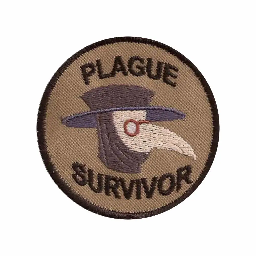Parche bordado de supervivencia de la plaga, bordado táctico militar decorativo de círculo de pico de Schnabel Steampunk marrón - imagen 2