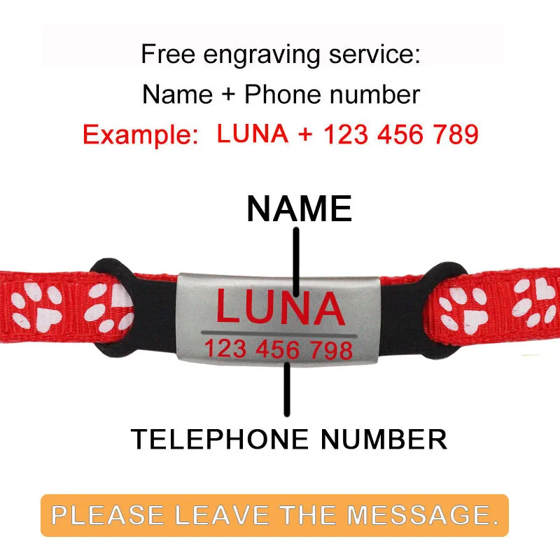 Nylon Collar Custom Personalized ID Free Engraving Paw Print Cat Small Dog Cute Nylon Adjustable for Puppy Kittens Necklace - imagen 3