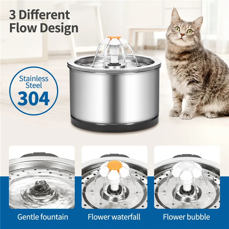 Fuente de agua automática para gatos y perros, dispensador de agua de acero inoxidable, bebedero USB, tazón alimentador para mascotas, 2,5 L - imagen 4