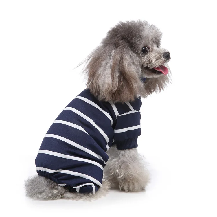 Pijama de cuello alto con diseño de rayas coloridas para perro, Mono para mascotas, ropa para perros pequeños, gato, 4 Patas, ropa para dormir, Yorkie, caniche - imagen 3