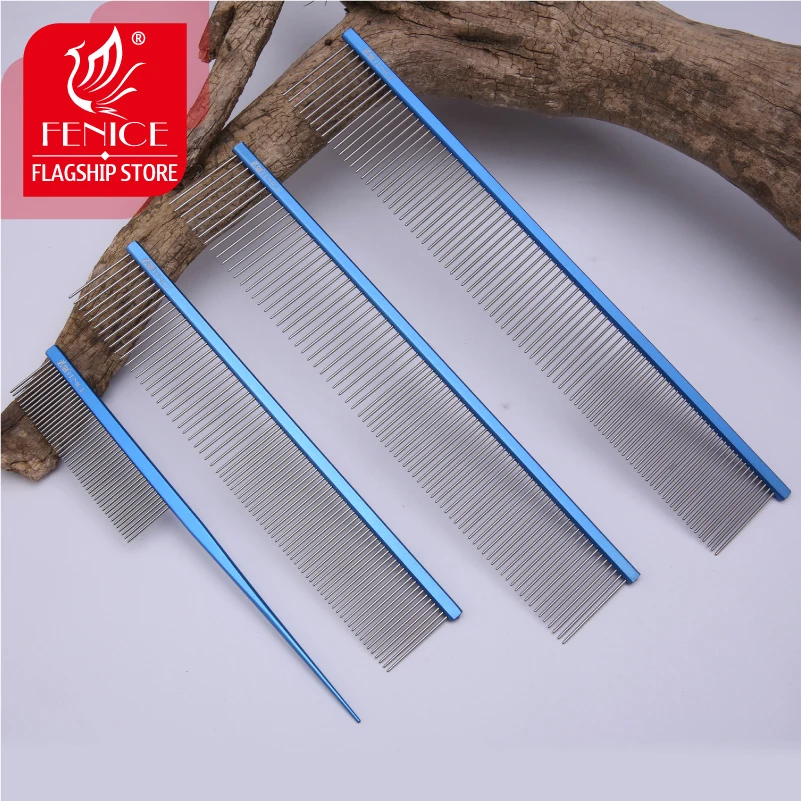 Peine de Metal Fenice para perros, peine de acero inoxidable para perros y gatos, cepillo para el pelo, peine para pulgas, accesorios para mascotas, aseo para mascotas
