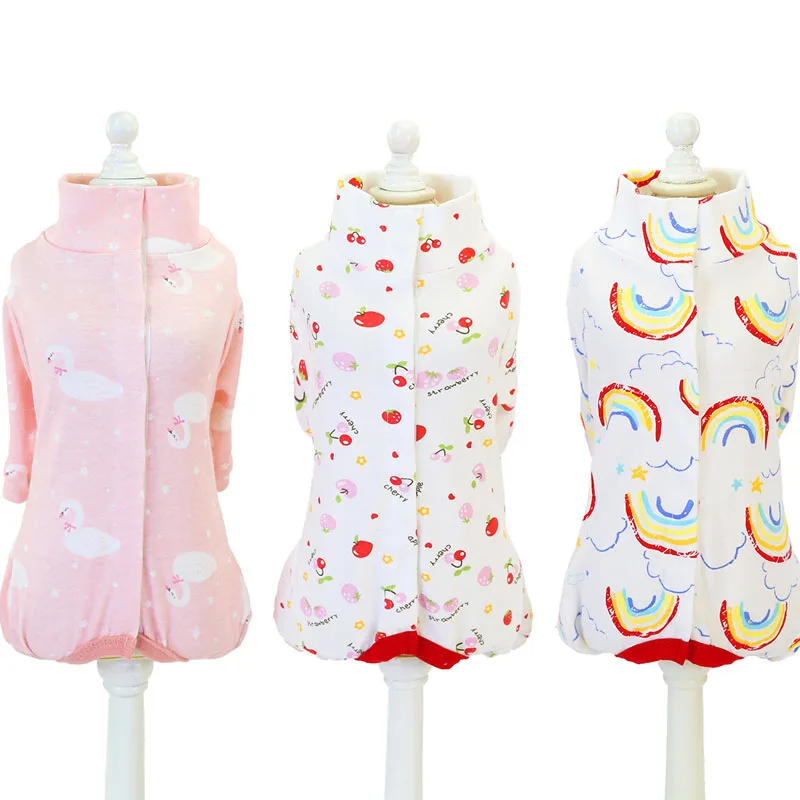 Lindo pijama de perro durmiendo para niñas, mono con patrón de animales/frutas/arcoíris, mono envolvente para el vientre, ropa para cachorros, primavera y otoño - imagen 5