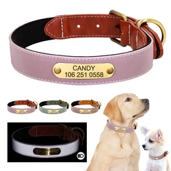 Collar de cuero reflectante con grabado para Bulldog