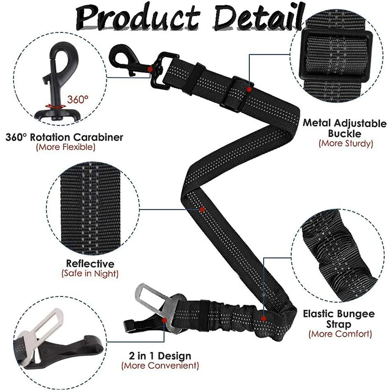 Benepaw-cinturón de seguridad Bungee para perro, accesorio de barra de pestillo 2 en 1, elástico, reflectante, para mascotas, Universal, para vehículo y viaje - imagen 4