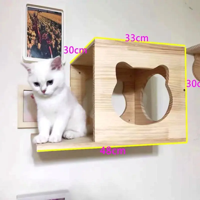 Estructura de escalada para gatos montada en la pared, madera maciza, nido para gatos, plataforma para saltar, poste rascador, escalera, espacio - imagen 3