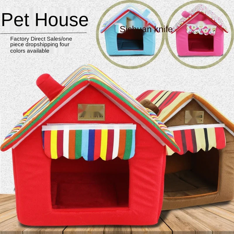 Tienda y nido para casa extraíbles y lavables para mascotas, perrera para perros, estera plegable para gatos, para todas las estaciones, cálida, de verano