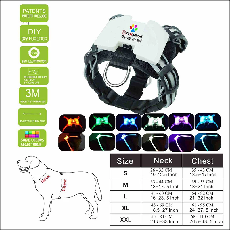 Arnés LED para perros grandes, chaleco sin tirones para el pecho, recargable por USB, brillante, suministros para mascotas - imagen 4