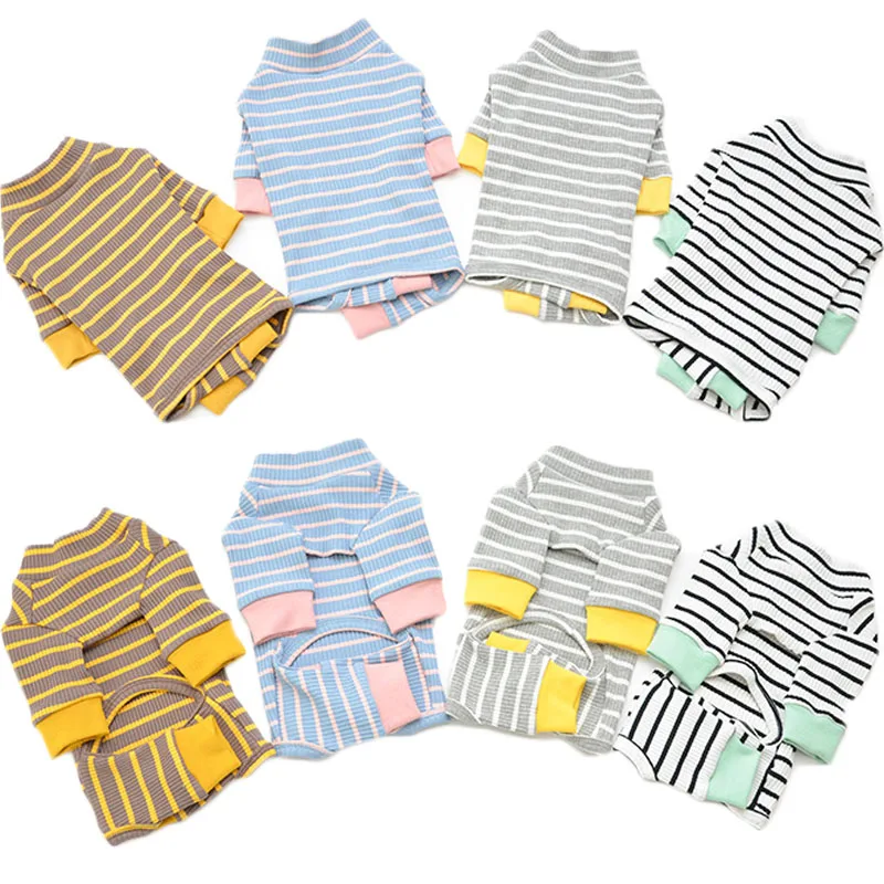 Ropa para perros a rayas, mono de cuello alto, manga larga, sudadera de 4 Patas, pijamas para perros pequeños, Mono para cachorros, ropa de dormir, monos L - imagen 3