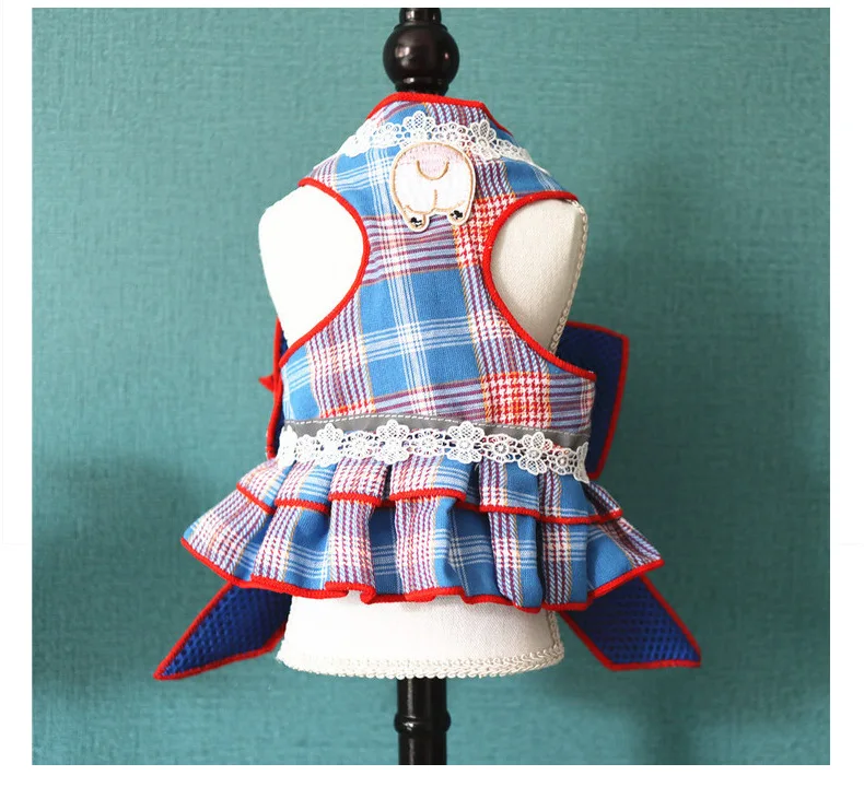 Conjunto de arnés con falda y lazo para perro y gato, ropa de lujo a cuadros, chaleco para cachorro, arnés para caminar, correa para gatos, perros pequeños y medianos - imagen 3