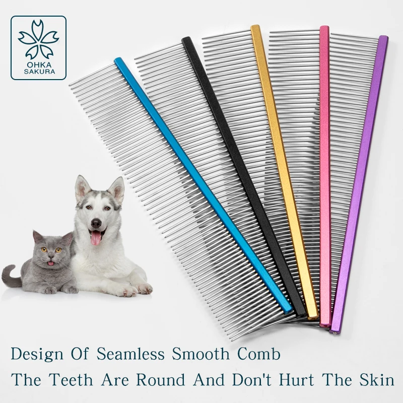 Peine de pelo colorido para mascotas MK-320 aguja de acero inoxidable peine de aluminio de aviación mango peine suministros de aseo peine removedor de pelo para mascotas - imagen 4